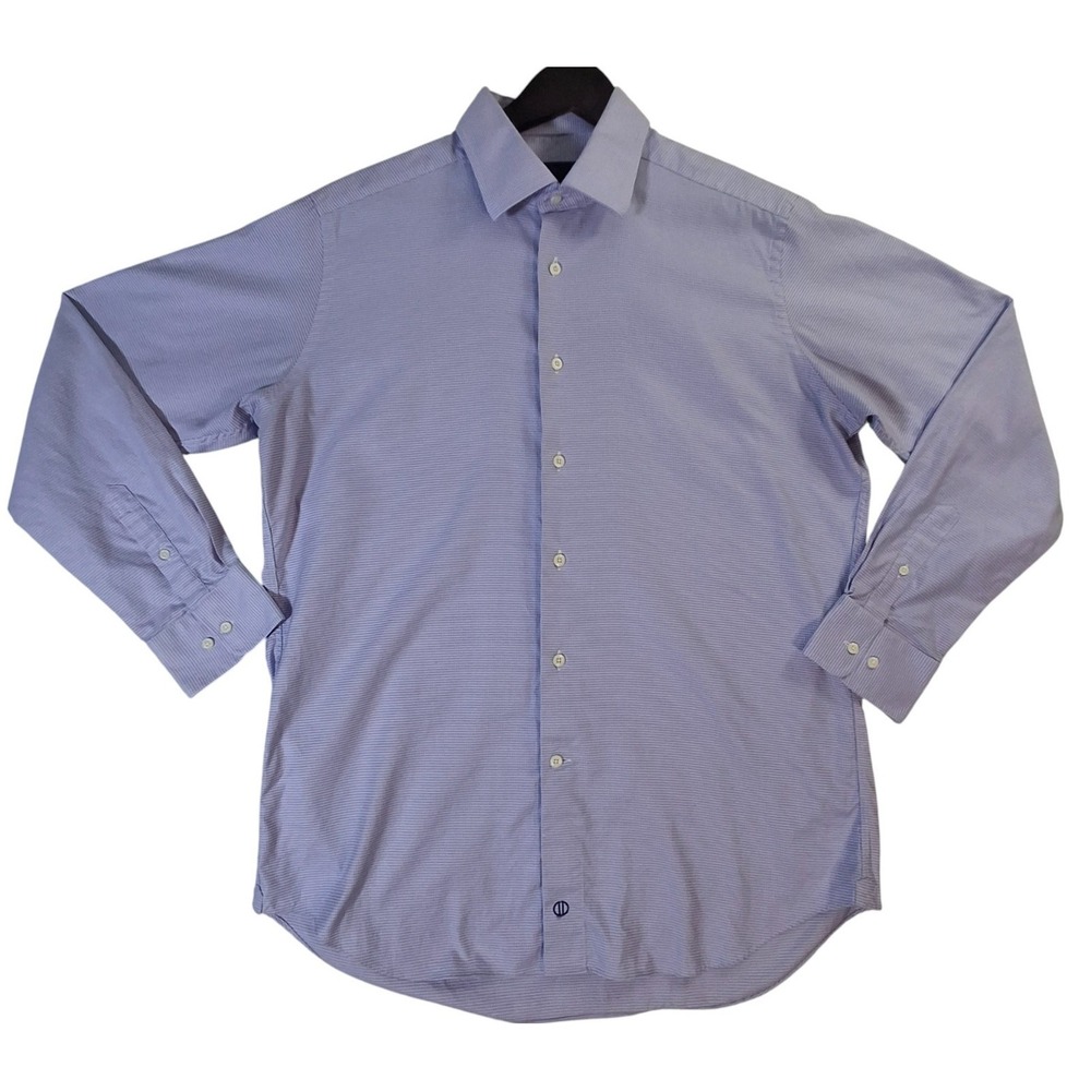 David Donahue Trim Fit Shirt Men's 17 34/35 Purple Geometric Pattern Button Up